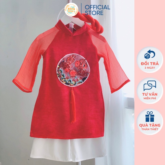 Áo dài Tuyết Ngư cho bé gái màu hồng pastel rất đẹp