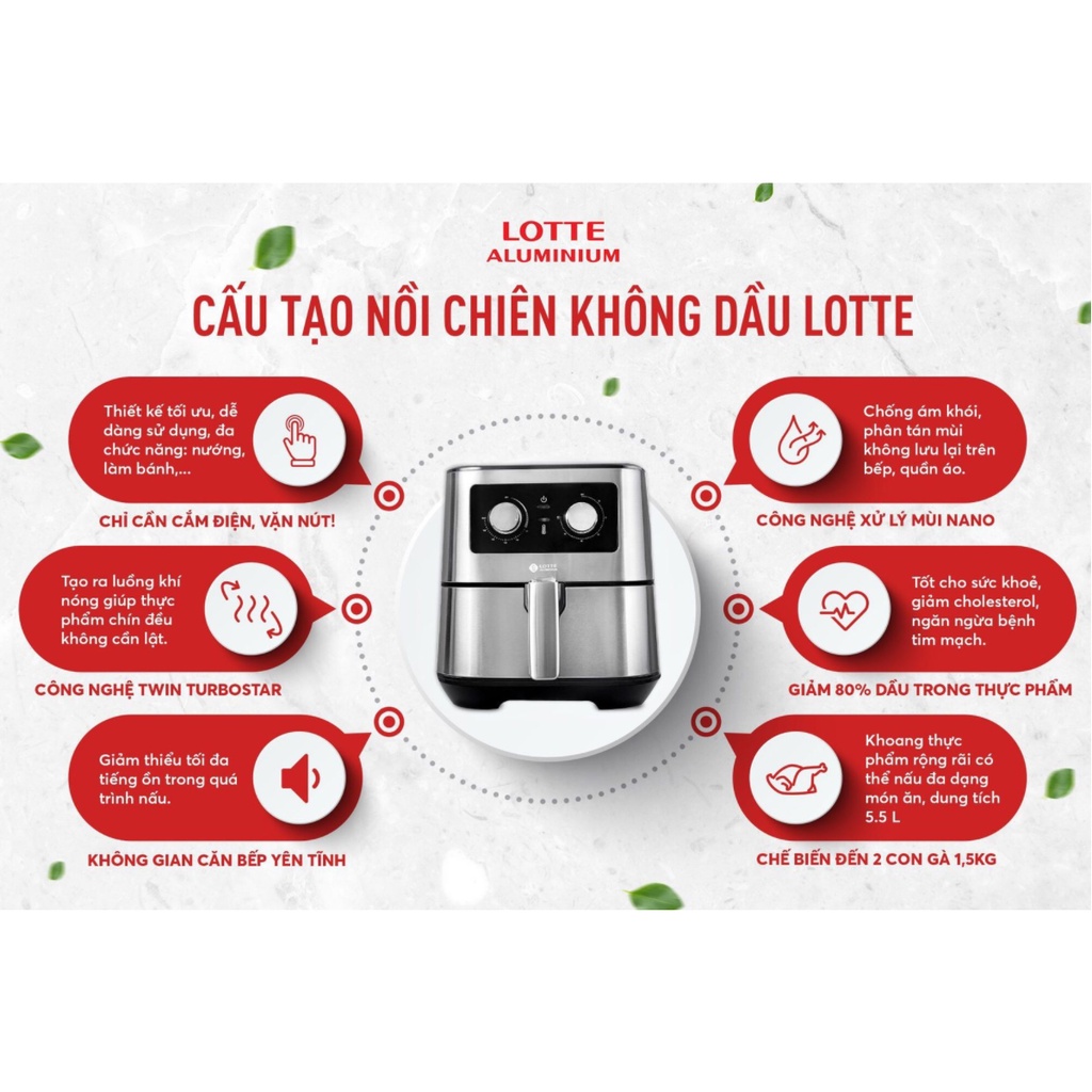 Nồi chiên không dầu cao cấp LOTTE LTS-AF5SM 5.5 lít - Nhập khẩu Hàn Quốc