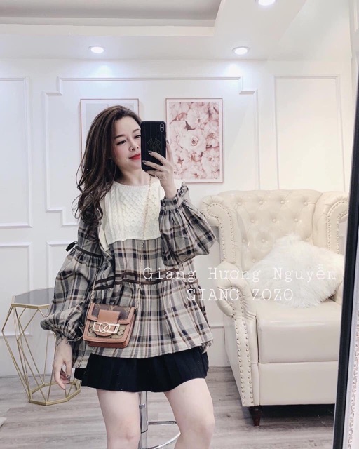 Áo babydoll kẻ pha len điệu đà | BigBuy360 - bigbuy360.vn