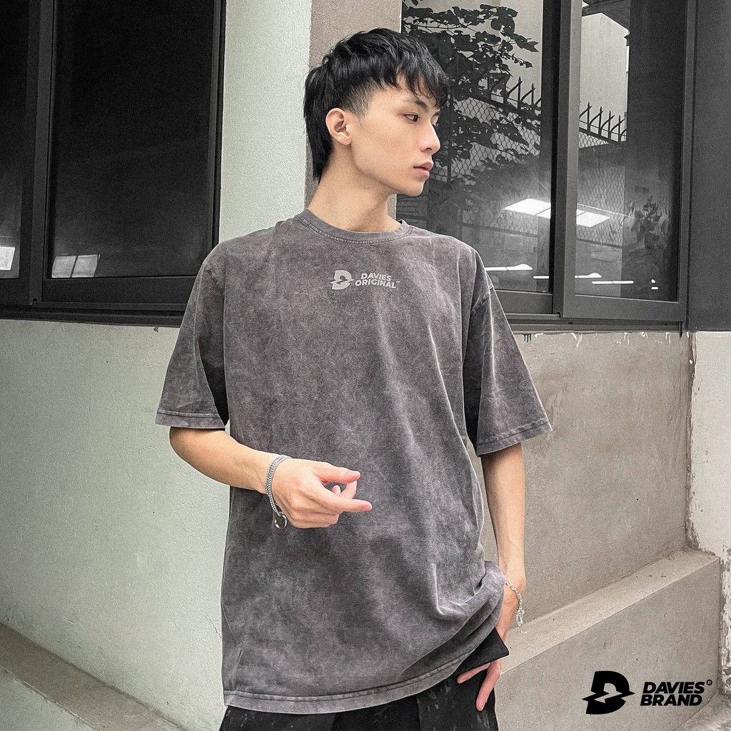 DAVIES - Áo thun nam nữ tay lỡ form rộng màu đen - Original Wash Tee