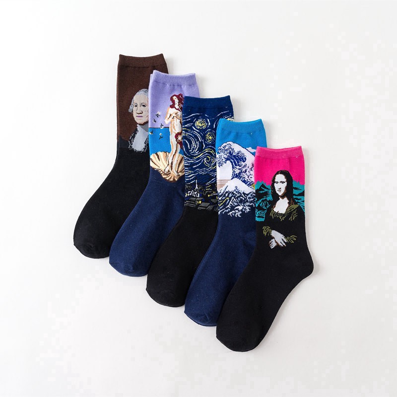 Tất cotton phối họa tiết tranh sơn dầu dành cho cả nam và nữ - TCC003
