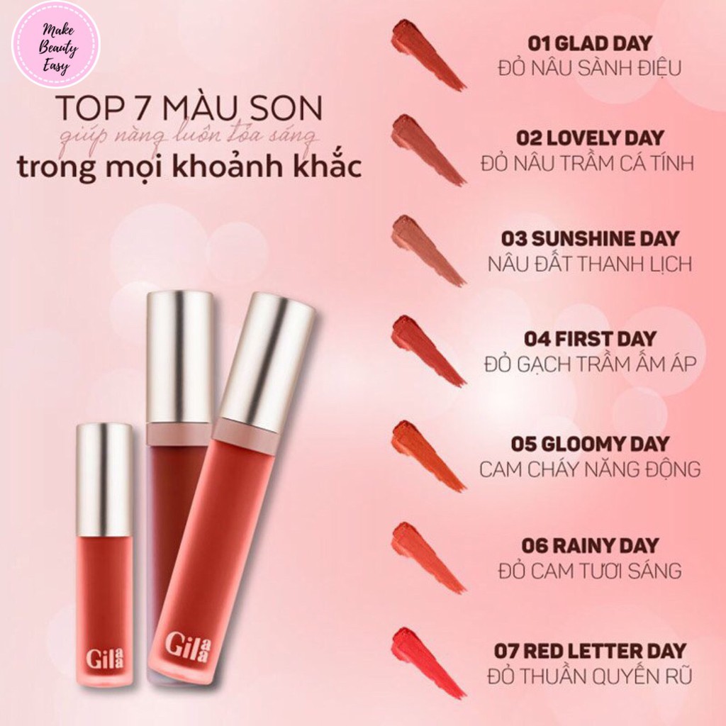 Son Kem Lì Gilaa Thế Hệ Mới 03 Sunshine Day Long Wear Lip Cream Màu Nâu Đất 5g