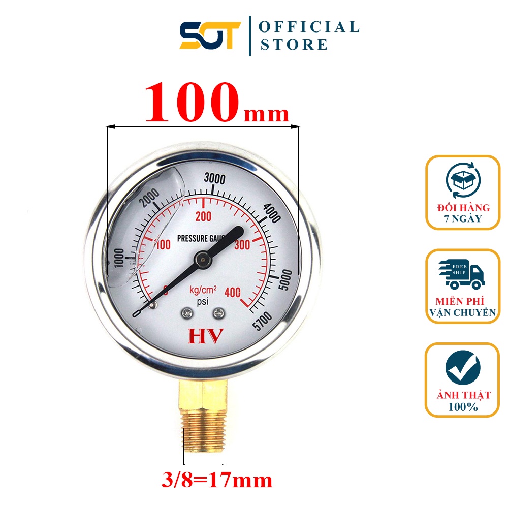 Đồng hồ đo áp suất khí nén HV, hơi mặt 100mm DẦU