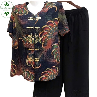Áo Lanh Hoa Cộc Tay Cho Bà Cho Mẹ Trung Niên Hàng Quảng Châu Cao Cấp