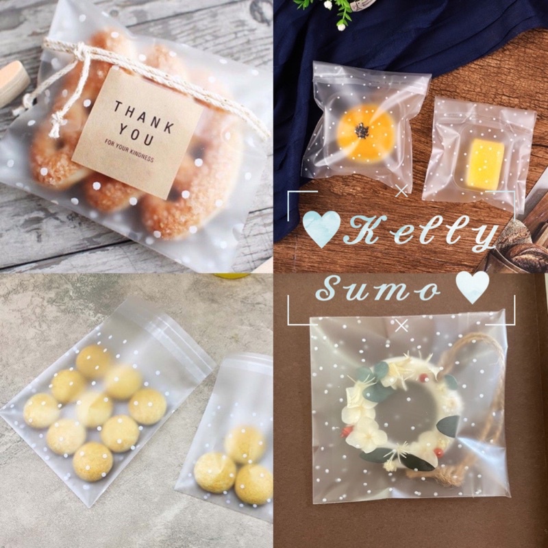 Combo 10/20/50 Túi dán miệng đựng bánh , kẹo mẫu chấm bi size 7