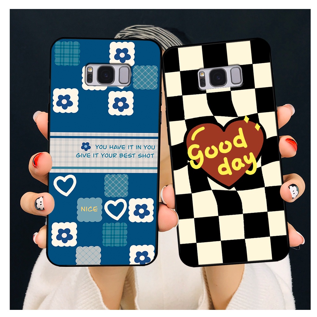 Ốp lưng Samsung S8 - S8 Plus - S8+ in hoạ tiết caro trái tim đen trắng, gấu bear cute đáng yêu