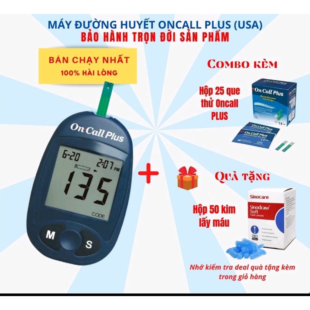 Máy Đo Tiểu Đường Oncall Pluss Mỹ Hộp 50 Kim Lấy Máu