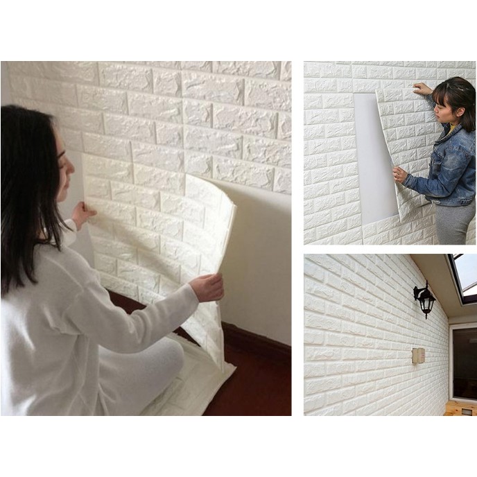 Xốp dán tường chống thấm 3D giả gạch màu Trắng 4mm background gạch chụp ảnh