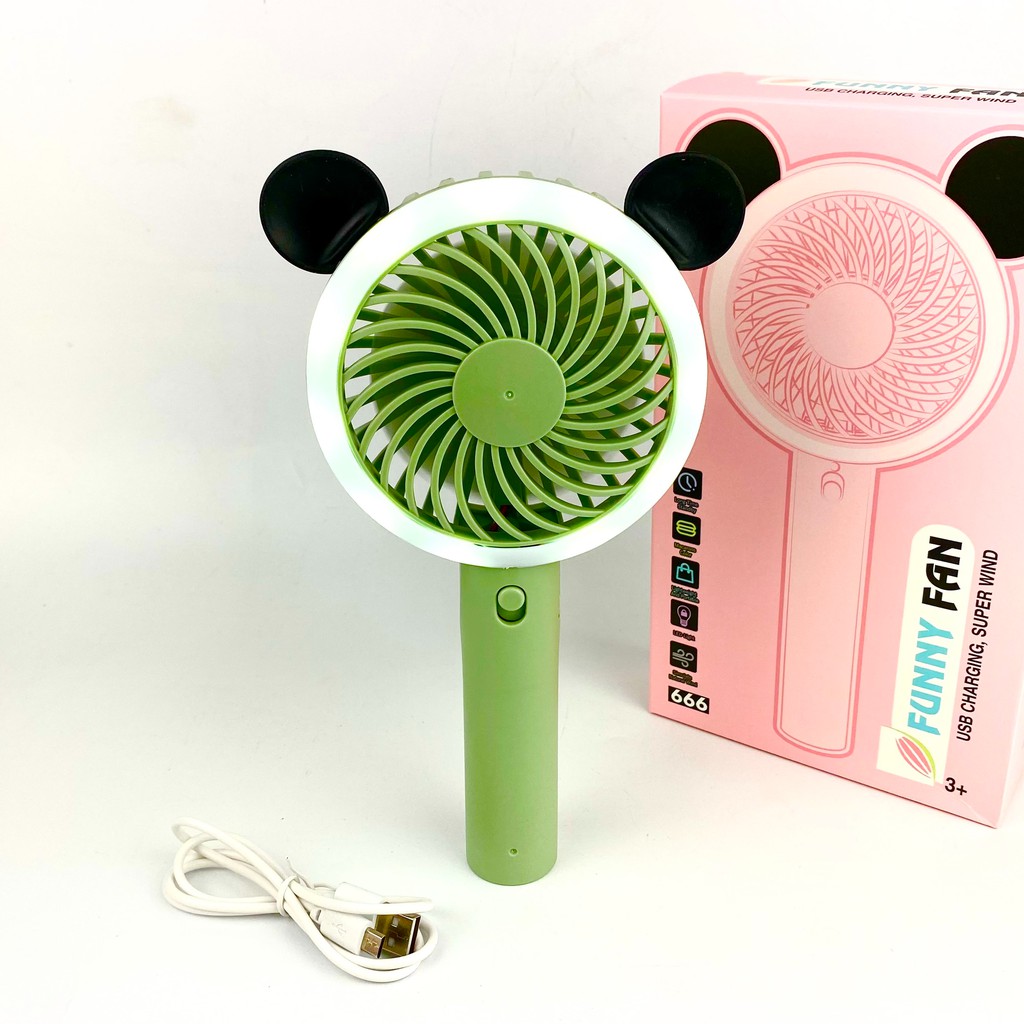 Quạt Mini Cầm Tay Sạc Pin Tích Điện Có Đèn Hình Gấu Trúc Nhiều Màu Gió Cực Mát Funny F666 | BigBuy360 - bigbuy360.vn