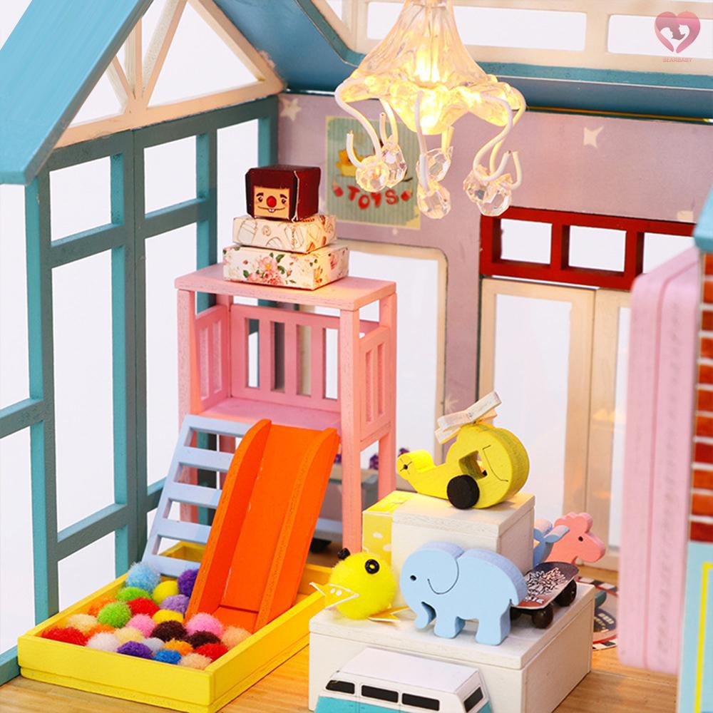 🎀Miniature Doll House DIY Wooden Dollhouse with Furniture & LED Light Children Toy Creative Gifts for 14+ Kids Adults Friends Family (Blue Toy Store)