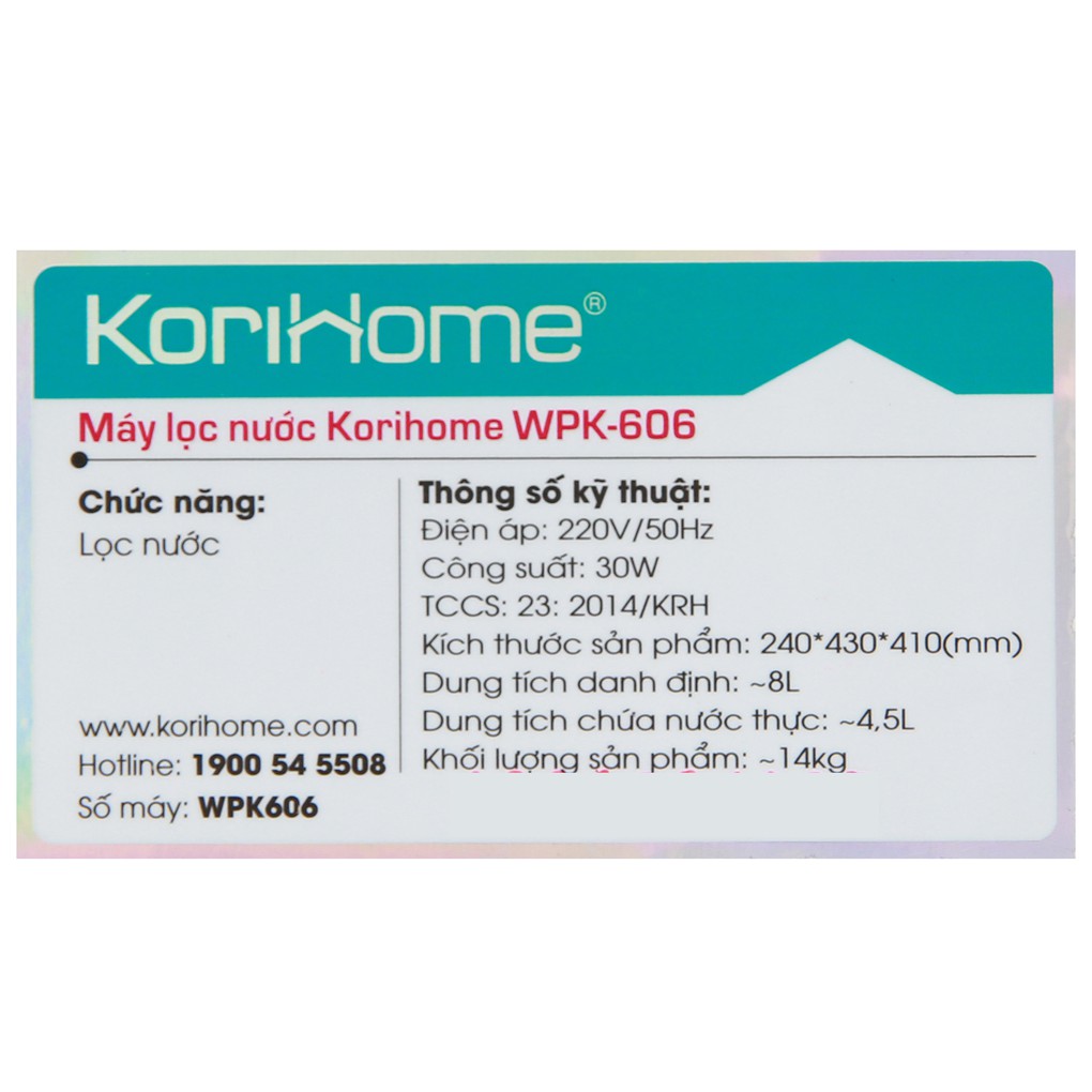 Máy lọc nước Korihome WPK-606 8 lõi