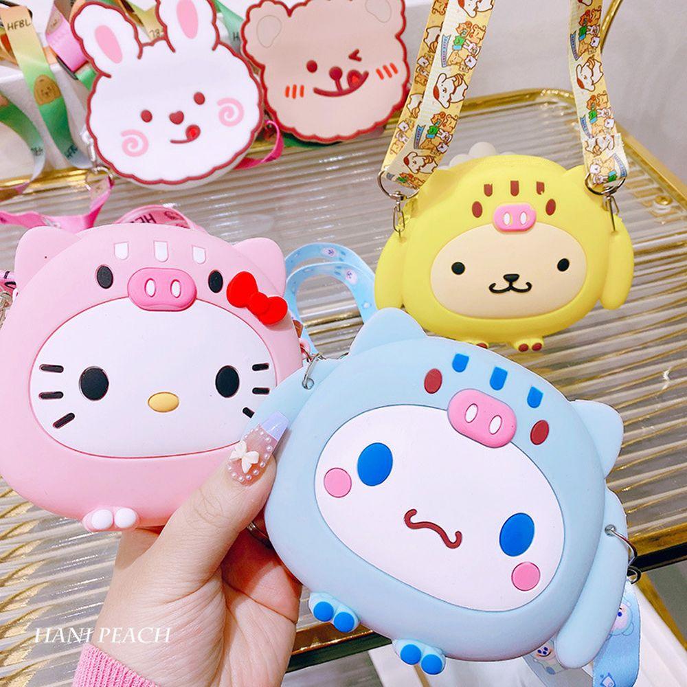 Túi Tote Đeo Vai Mini Đựng Tiền Xu In Hoạt Hình Kitty Có Dây Điều Chỉnh Được Cho Bé Gái