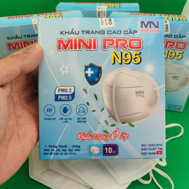 Khẩu trang N95 MINIPRO [ hộp 10 cái + dây đeo ]   6 lớp kháng khuẩn, khẩu trang y tế - soleilshop