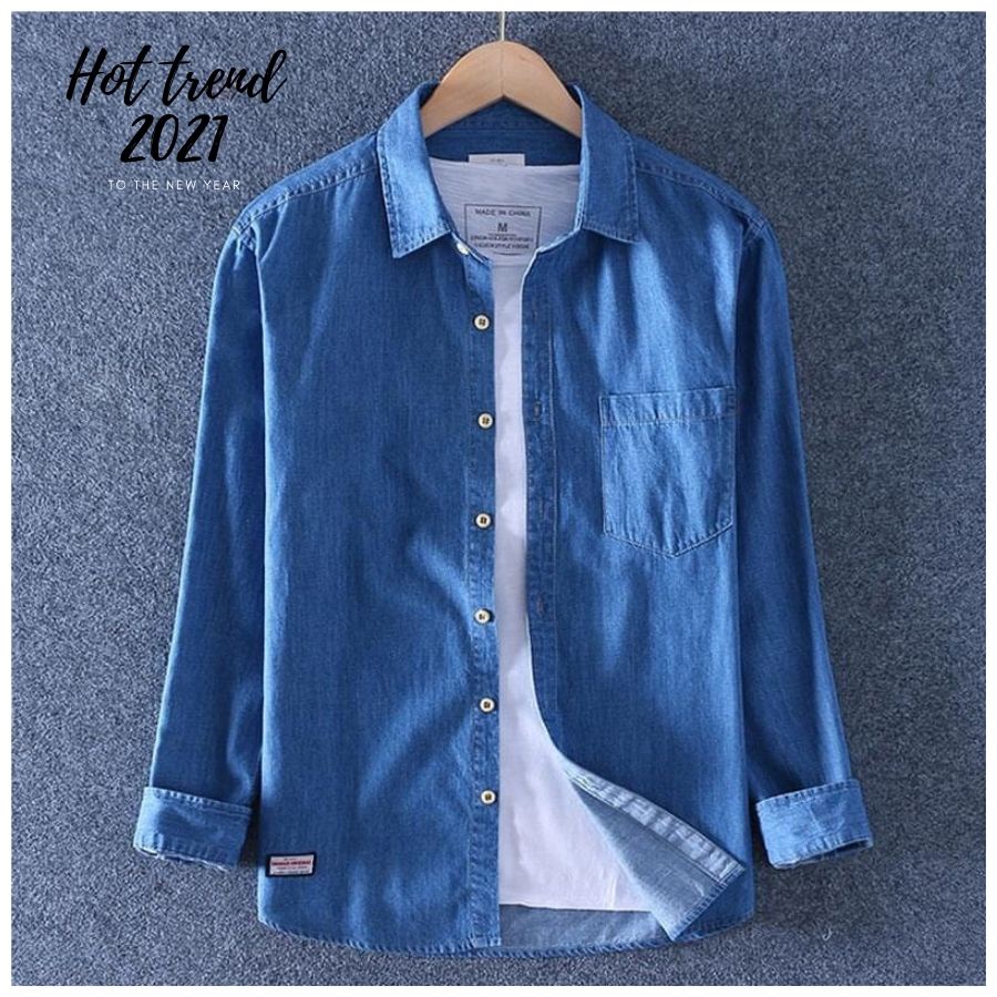 Sơ Mi Nam chất liệu Jean Denim 100% Cotton, Túi Ngực, Tay dài, Dáng xuông, Hàng cao cấp, chống nắng nóng.