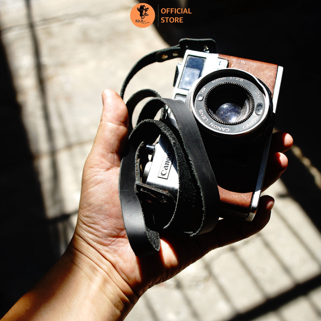 Dây đeo máy ảnh Canon / Nikon / Sony / Fujifilm da bò màu đen - RAM Leather A2