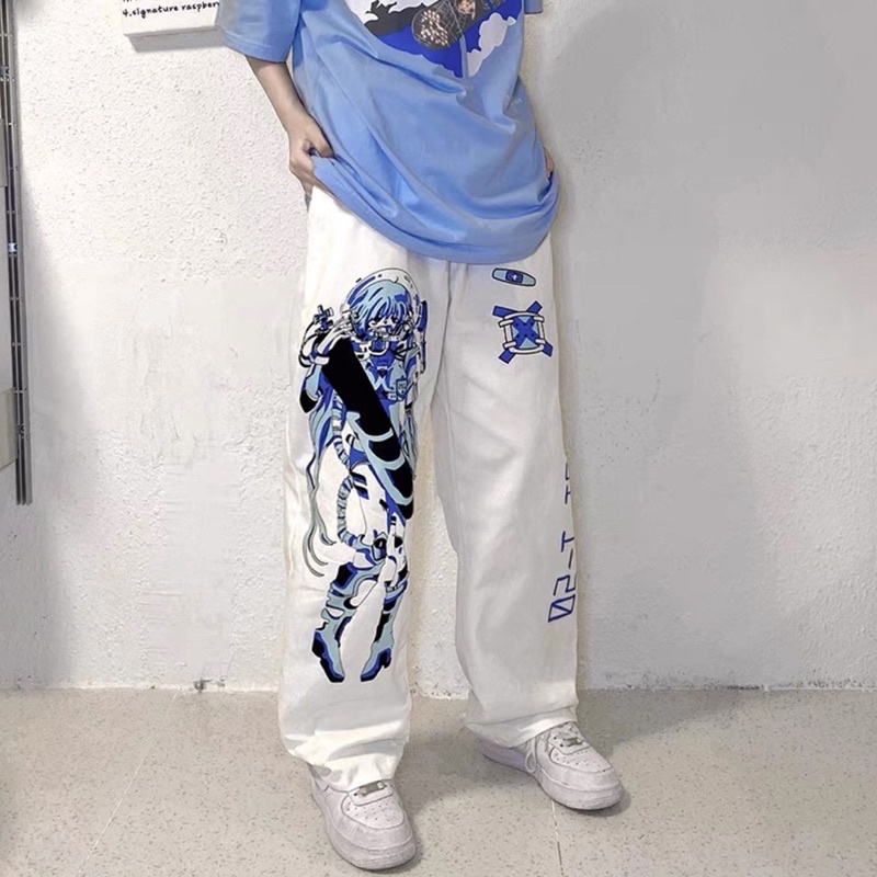 Quần dài trắng unisex hoạ tiết