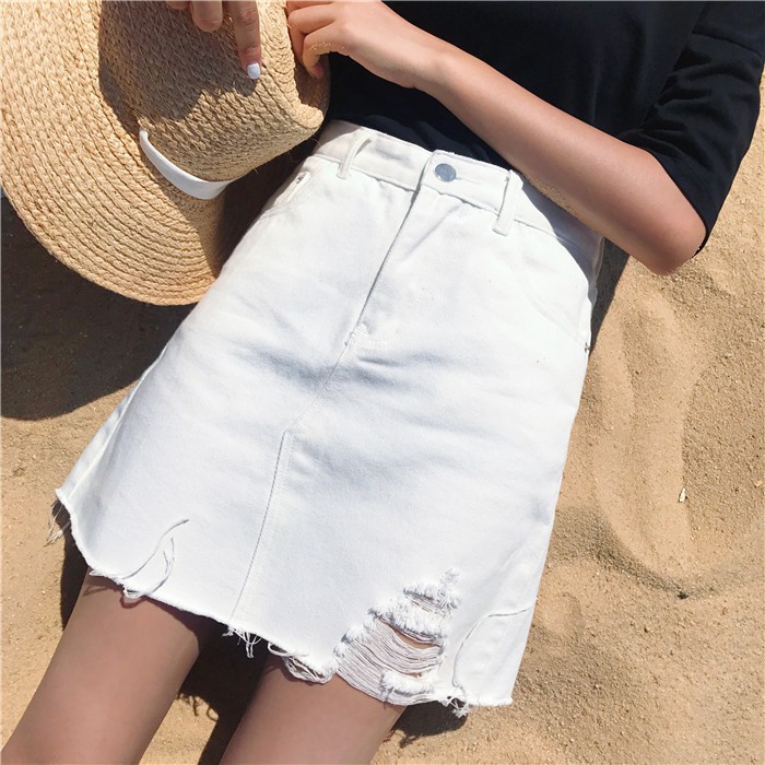 chân váy ulzzang chân váy nữ đẹp chân váy jean bò jeans rách chữ A kiểu dáng hàn quốc | BigBuy360 - bigbuy360.vn