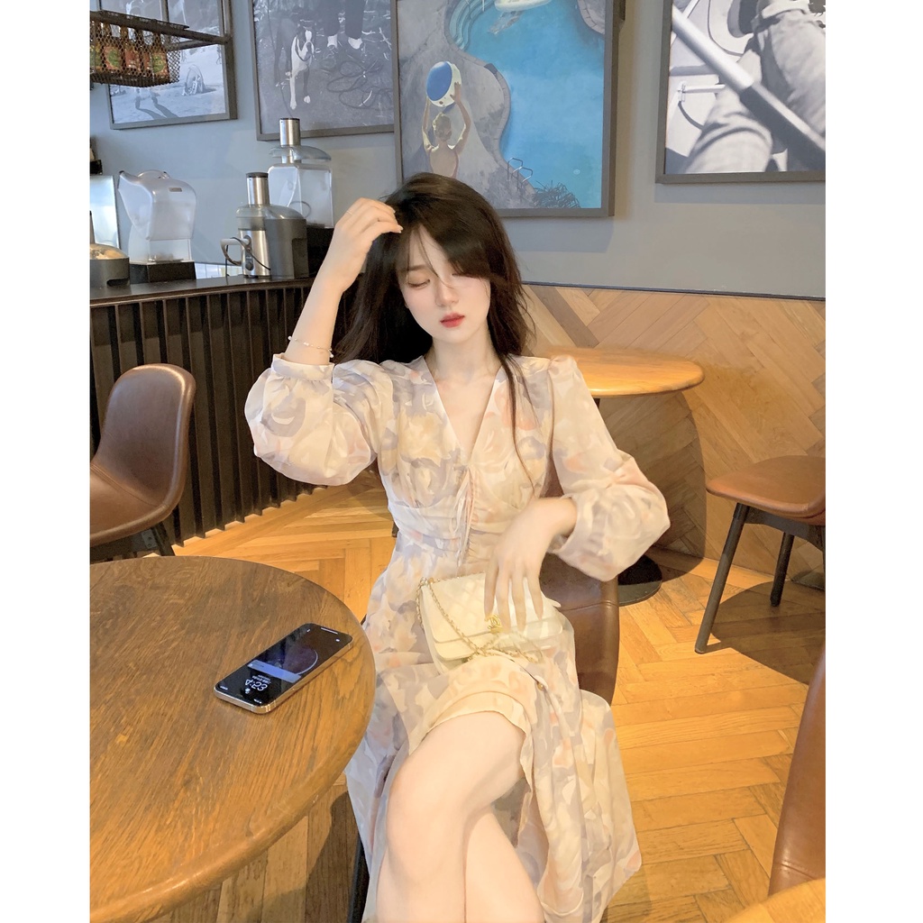 ĐẦM MÙA THU THIẾT KẾ CỔ V NHÚN NGỰC TIỂU THƯ + KHOÁC CARDIGAN ULZZANG - KÈM ẢNH THẬT