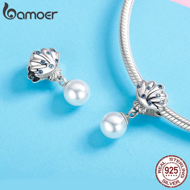 Bamoer Mặt Dây Chuyền Mạ Bạc S925 Hình Vỏ Sò Đính Ngọc Trai Charms