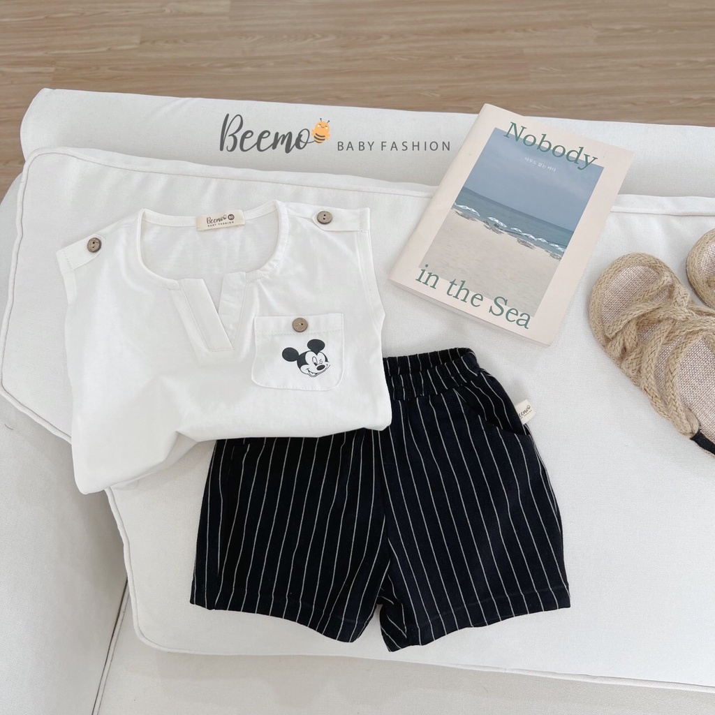 Bộ quần áo ba lỗ cho bé trai Beemo, Chất liệu cotton, họa tiết phối túi Mickey B172