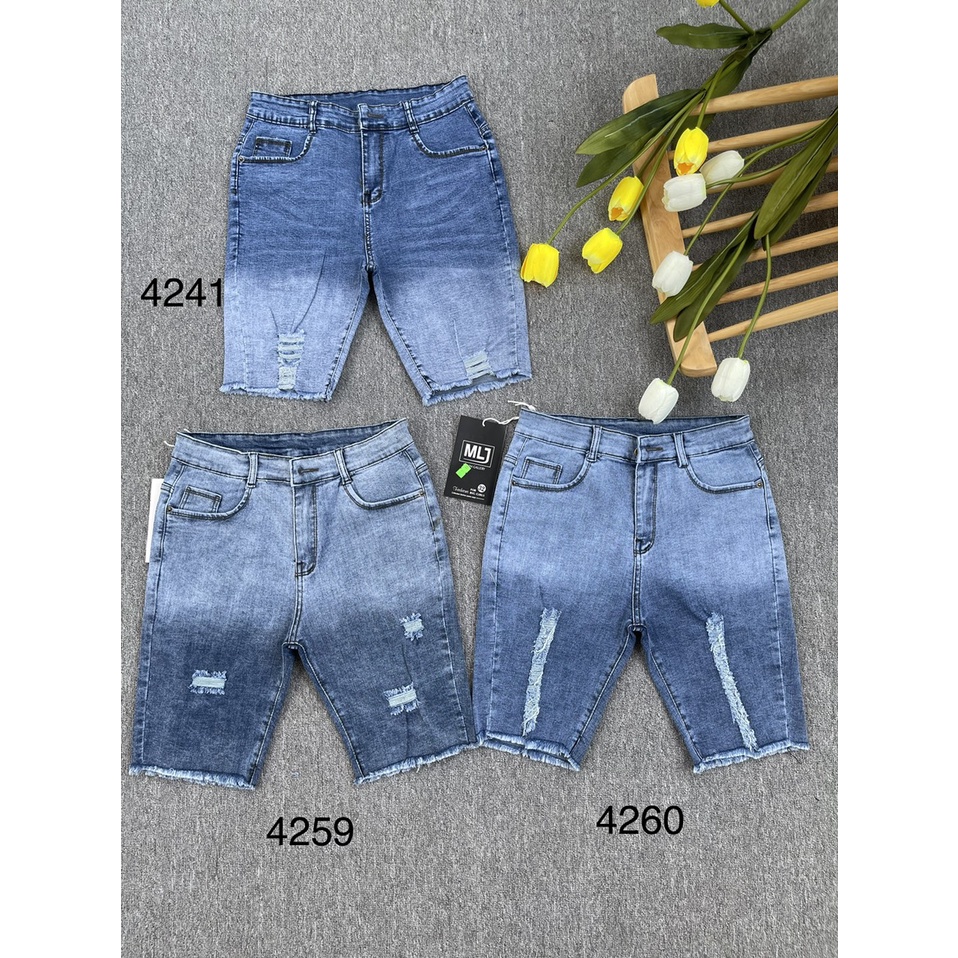 [60kg~90kg] Quần jean ngố / lửng BIG SIZE lưng cao, co dãn mạnh, kiểu Loang Rách 3 4259  MLJ