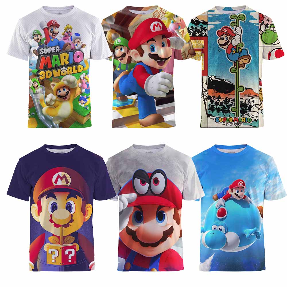 Áo Thun In Hình super mario Thời Trang Mùa Hè Cho Bé Áo Thun Cổ Tròn In Họa Tiết Hoạt Hình Phong Cách hip hop Cho Nam