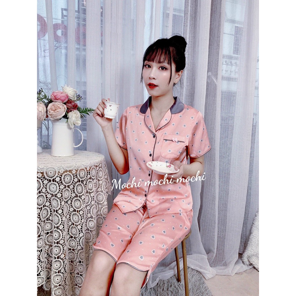 Bộ mặc nhà, bộ pijama nữ lụa Hàn hàng thiết kế cao cấp tay cộc quần lửng có đủ size A47 | WebRaoVat - webraovat.net.vn