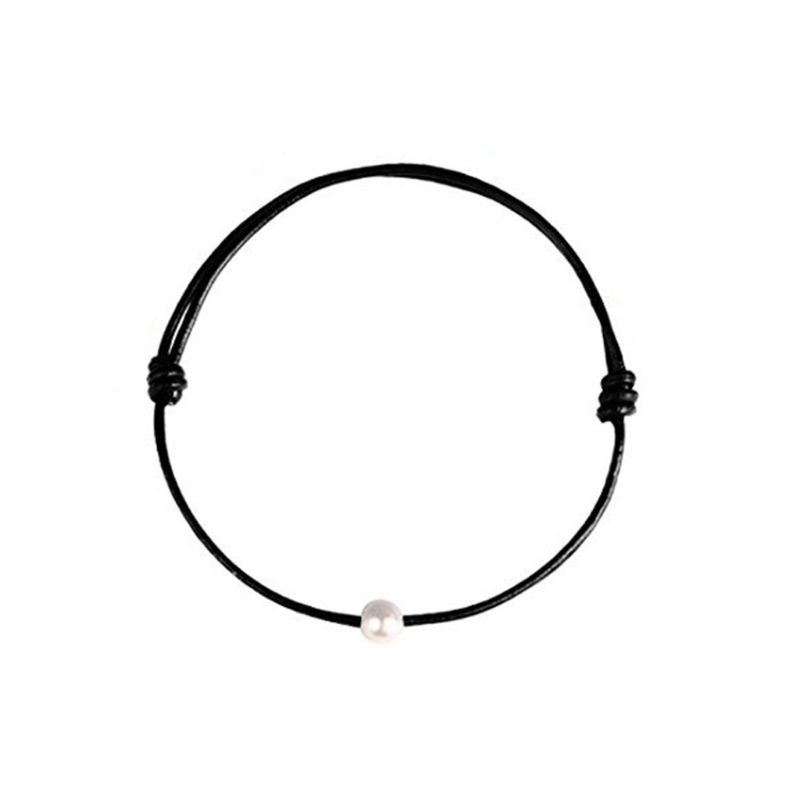 Vòng Cổ Choker Da Thật Đính Hạt Ngọc Trai Thủ Công Cho Nữ