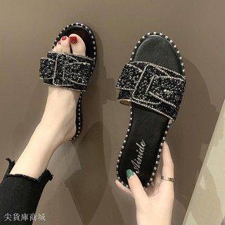 Dép Quai Ngang Đính Đá Thời Trang Mùa Hè Hàn Quốc Cho Nữ Size 35-43