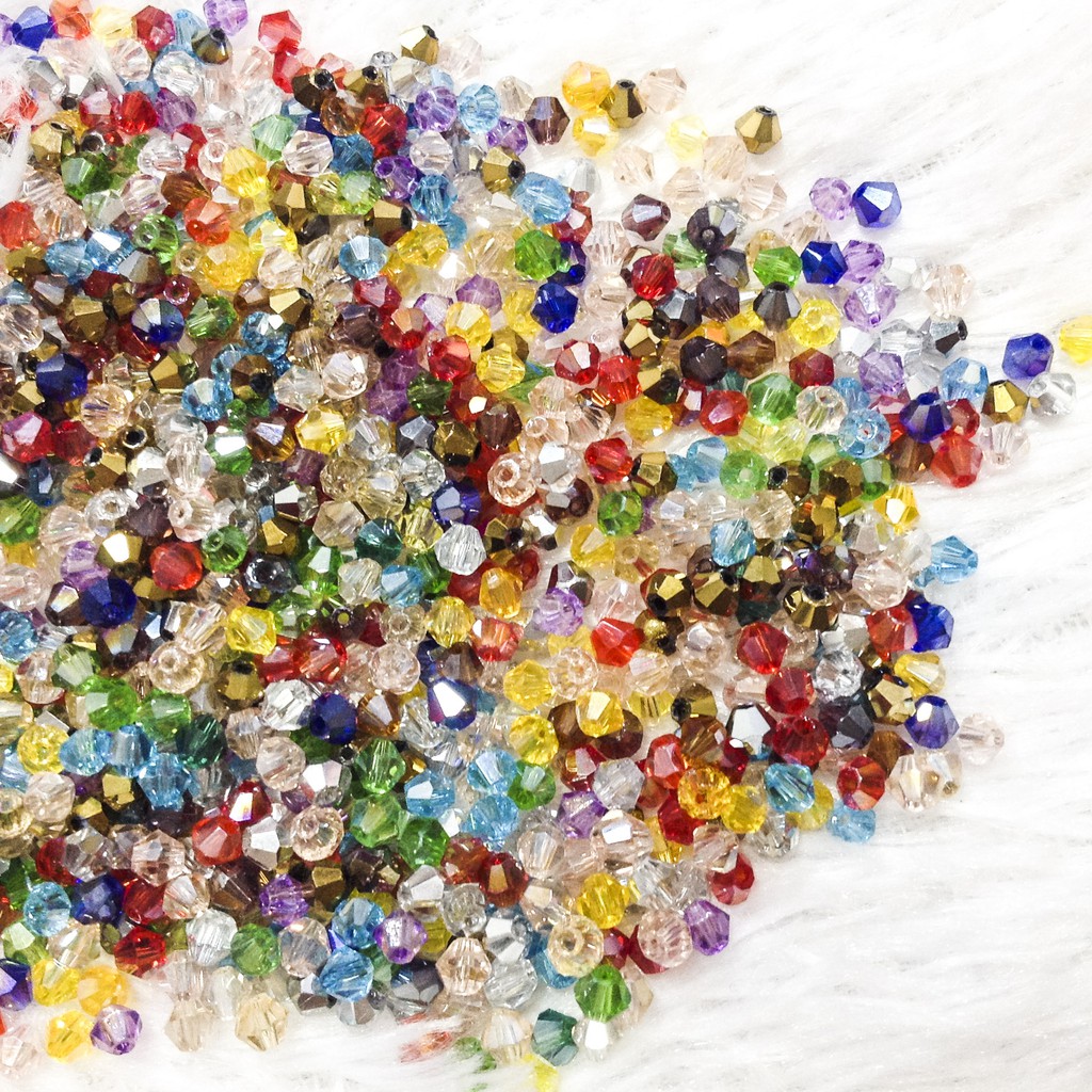 50 viên đá pha lê thoi size 3mm Hạt cườm xỏ vòng tay lấp lánh nhiều màu