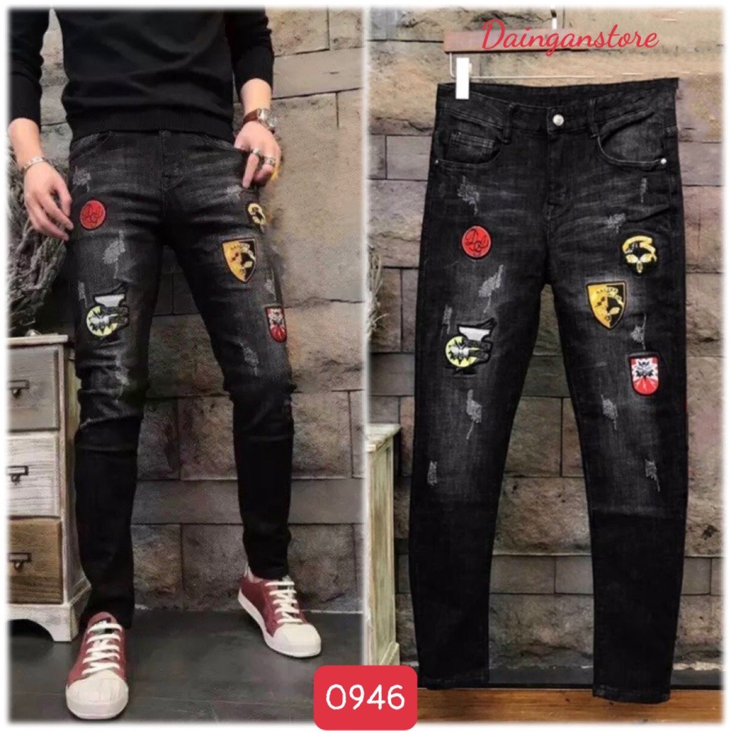 quần jean nam dài đen rách thêu vẩy sơn cực đẹp mẫu mới cá tính thời trang giá tốt KAYSTORE