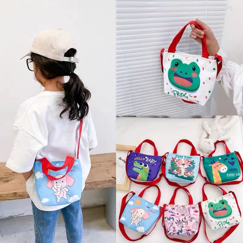 Túi Canvas Đeo Chéo In Họa Tiết Hoạt Hình Dễ Thương Cho Bé Gái