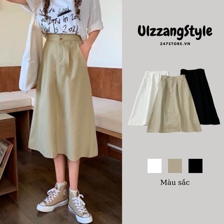 Chân váy ulzzang dáng suông dài trơn basic, Chân váy dài dáng xòe vintage