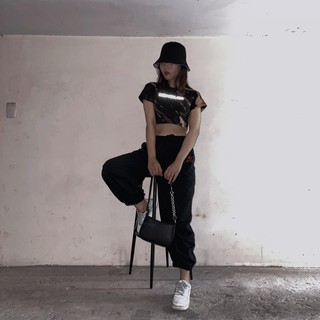SET ÁO CROPTOP NATTHY TIE-DYE + QUẦN DÀI BASIC ĐEN