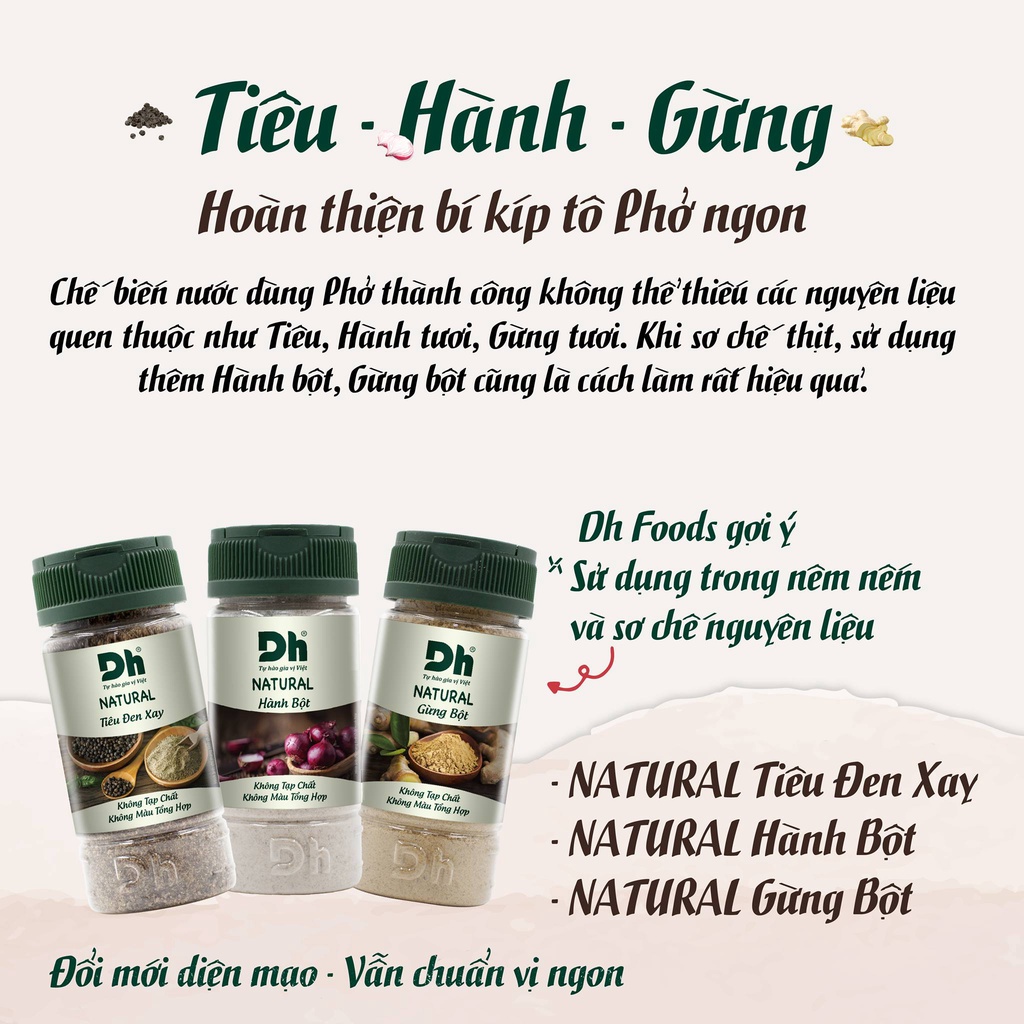 Bộ 12 Gia Vị Nguyên Chất Bột Gừng/Hành/Sả/Tỏi/Điều/Nghệ/Quế/Ớt/Tiêu Đen/Trắng DH Foods - Gia Vị Bột Chính Hãng