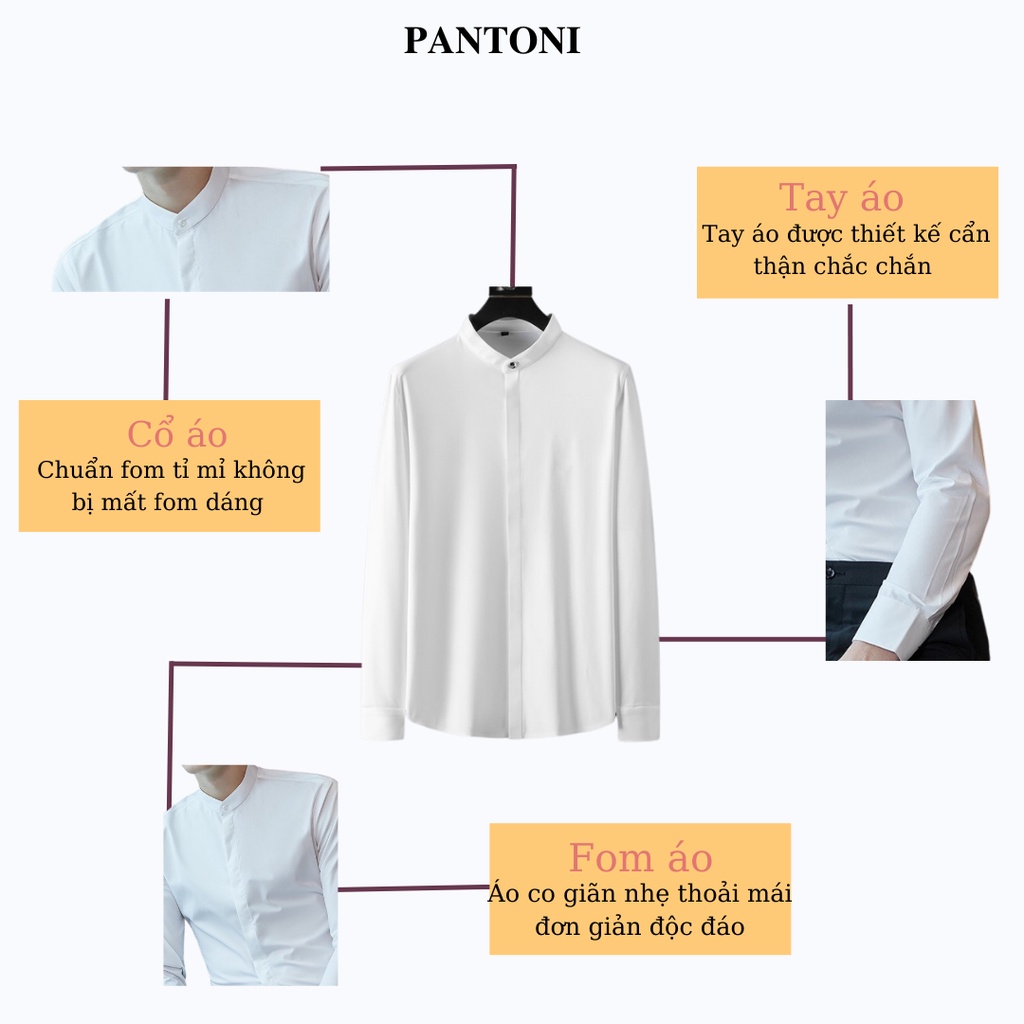 Áo sơ mi cổ tàu nam pantoni, Áo sơ mi nam chất cotton lụa thoáng mát thấm hút mồ hôi (SMT)