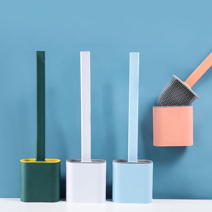 Chổi Cọ Bồn Cầu, Nhà Vệ Sinh Toilet Chất Liệu Silicon Kèm Giá Đựng Dán Tường Cao Cấp