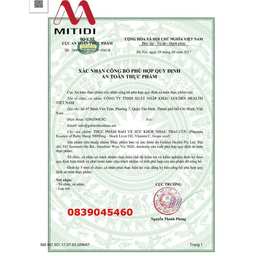 Viên uống nhau thai cừu Golden Health 50.000mg 100 viên