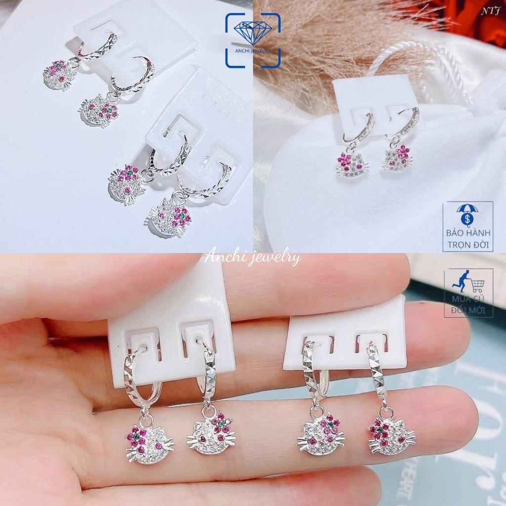 Bông tai mèo hello kitty cho bé, chuẩn bạc ta sáng đẹp không xuống màu, Anchi jewelry