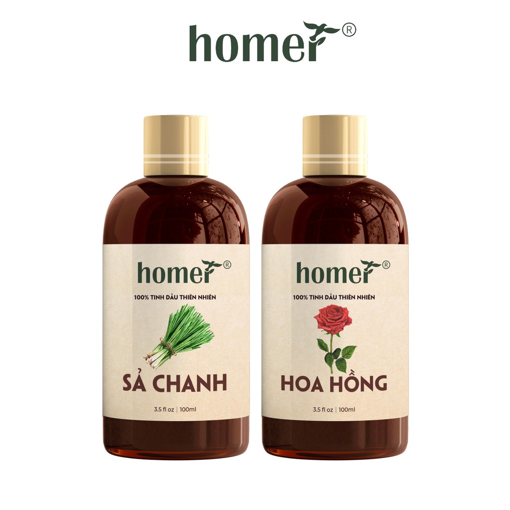 Combo 2 tinh dầu Sả Chanh + Hoa Hồng Homer 20ml/chai