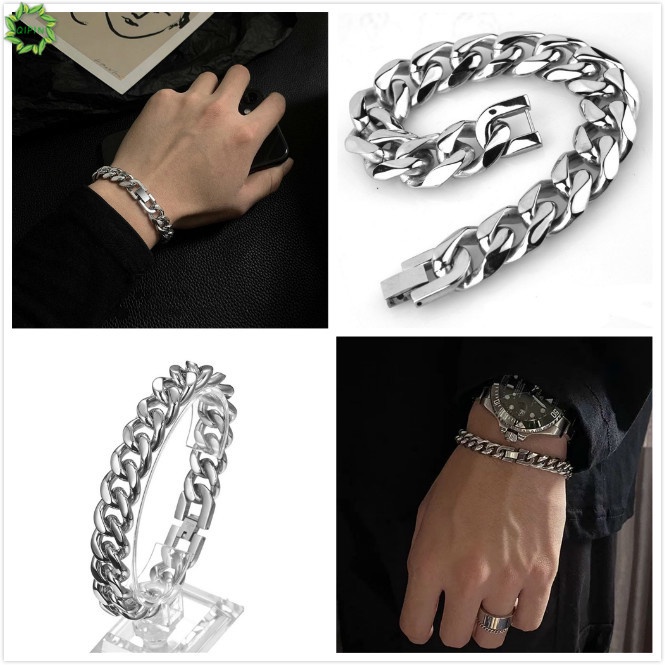 Vòng đeo tay bạc cỡ lớn 17cm/ 19cm/ 21cm phong cách hip hop cổ điển cho cặp đôi