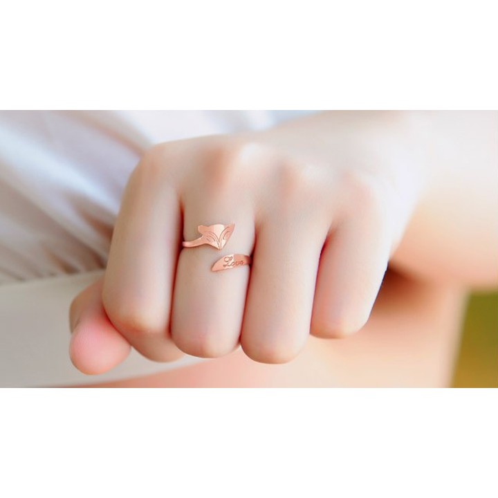 nhẫn titan cao cấp hồ ly màu vàng hồng - truy tìm tình yêu - tặng hộp đựng xinh xắn