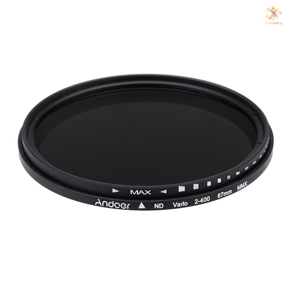 ET Andoer 67mm ND Fader Neutral Density Adjustable ND2 to ND400 Variable Filter for DSLR Camera