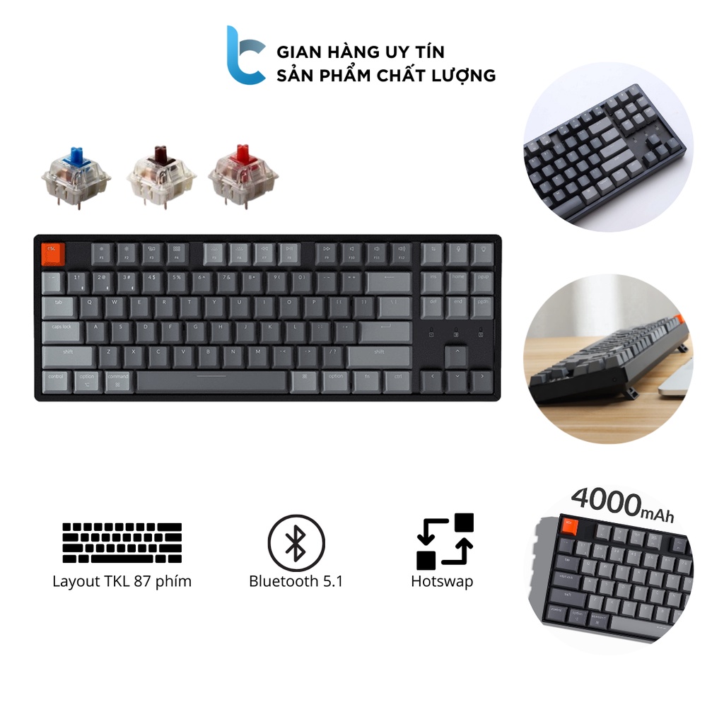 Bàn Phím Cơ Không Dây Keychron K8 Bản Nhôm Led RGB Có Hotswap, Switches Gateron, Keycap ABS, Bluetooth 5.1