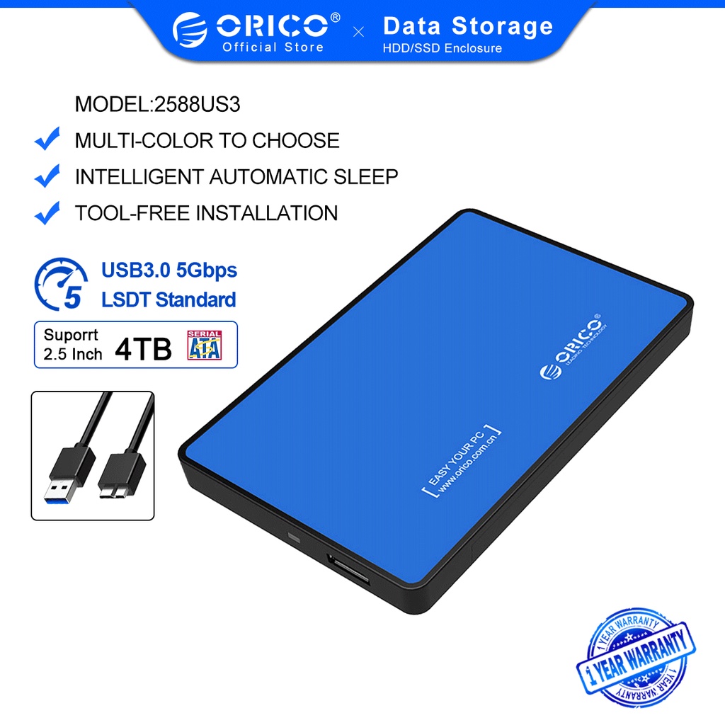Vỏ ổ cứng rời Orico 2588US3 Usb 3.0 2.5 Inch 5 Gbps hỗ trợ 4tb dành cho Uasp 7/9.5 Mm dễ dàng cài đặt