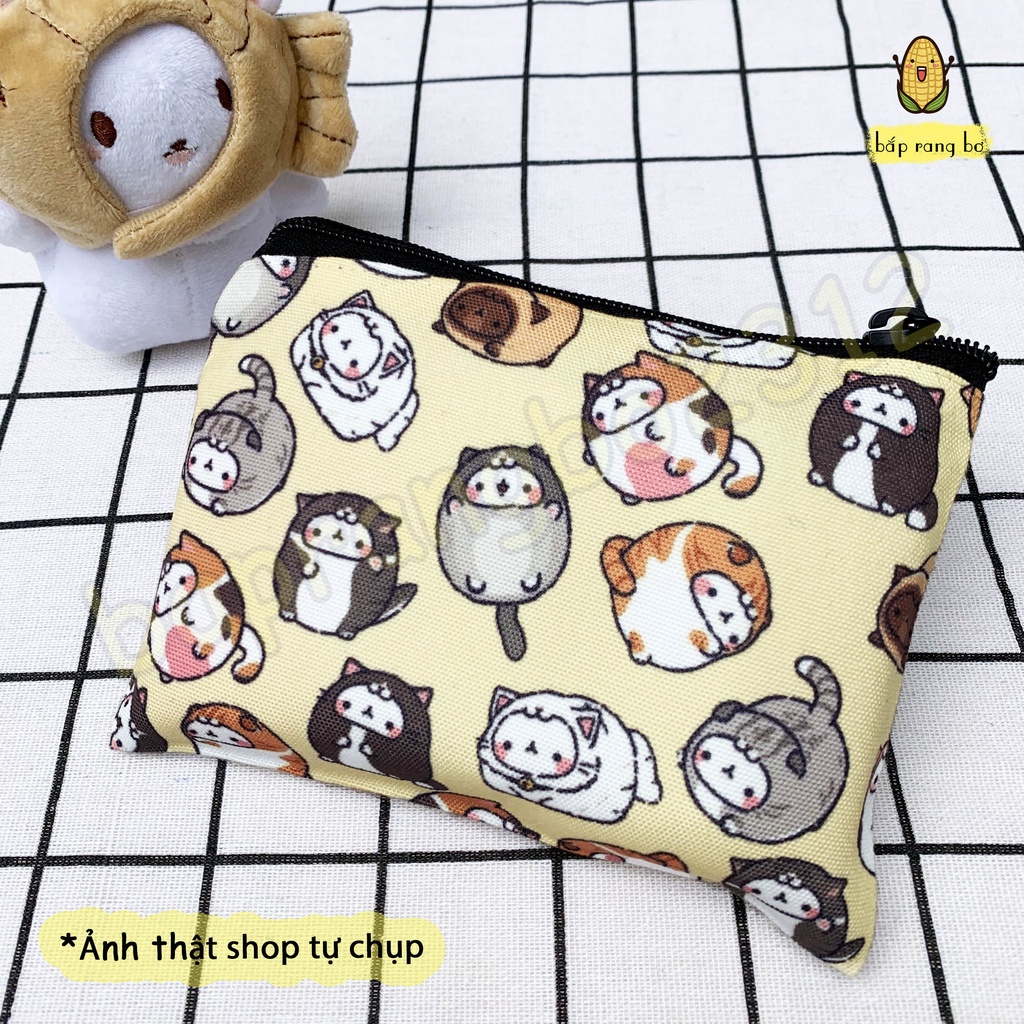 BÓP VÍ VẢI CANVAS MINI HÌNH MÈO CUTE ĐỂ CHÌA KHÓA, THẺ