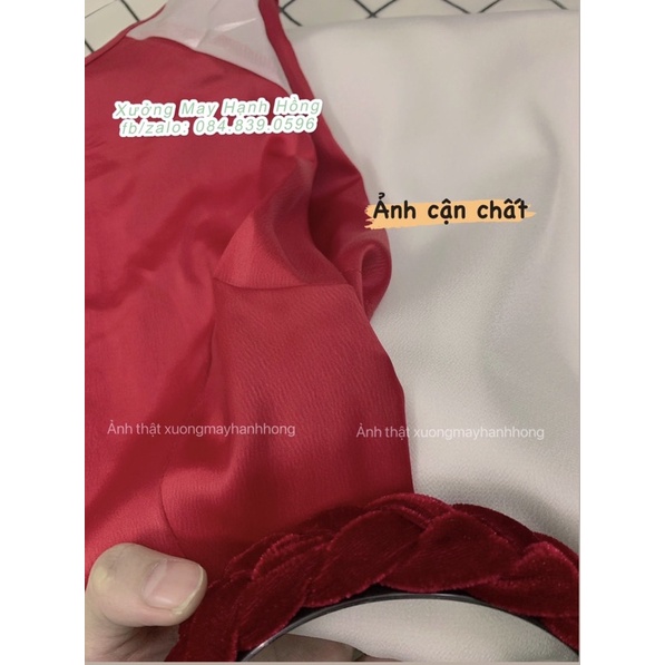 Áo dài đỏ đô phối tay voan tơ bồng tặng kèm bờm nhung, áo dài tết 2022 – Xưởng May Hạnh Hồng – >>> top1shop >>> shopee.vn