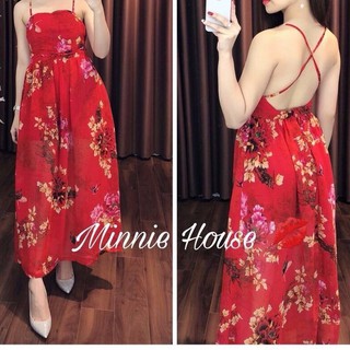 052đa - đầm maxi hoa văn hở lưng gợi cảm