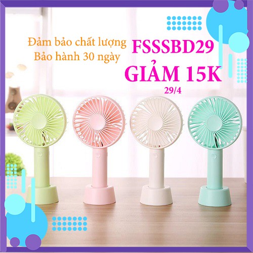 Quạt mini, cầm tay, 4 cánh, nút bấm quả táo, pin sạc lớn