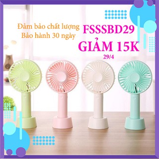 Quạt mini, cầm tay, 4 cánh, nút bấm quả táo, pin sạc lớn